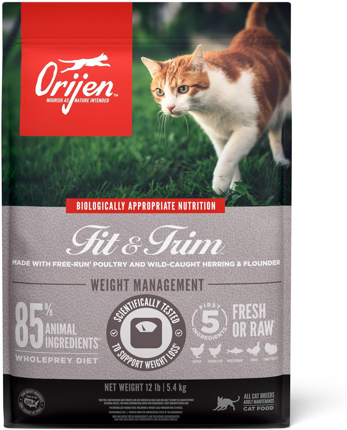 Fit and Trim Dry Cat Food, Grain Free Cat Food for Adult Cats, with Wholeprey Ingredients, 12Lb